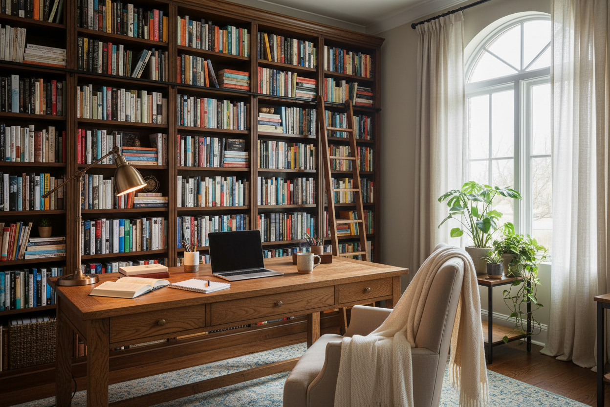 home office with books